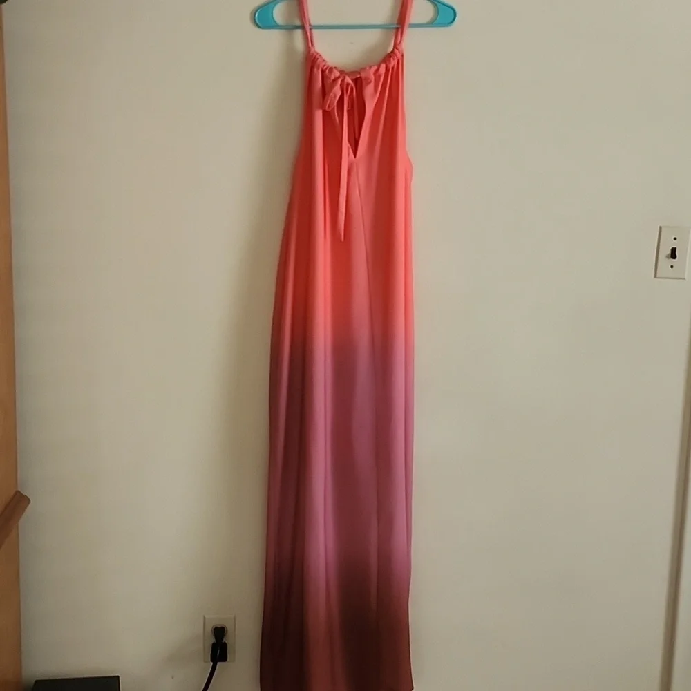 Roan + Ryan Ombre Maxi Dress in Pink and Purple Womens Large Tie Back Sleeveless